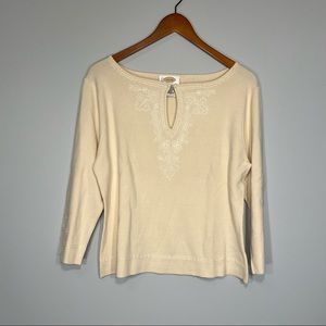 Talbots Boatneck Knit Sweater Womens Large L Silk Blend Beading Embroidered